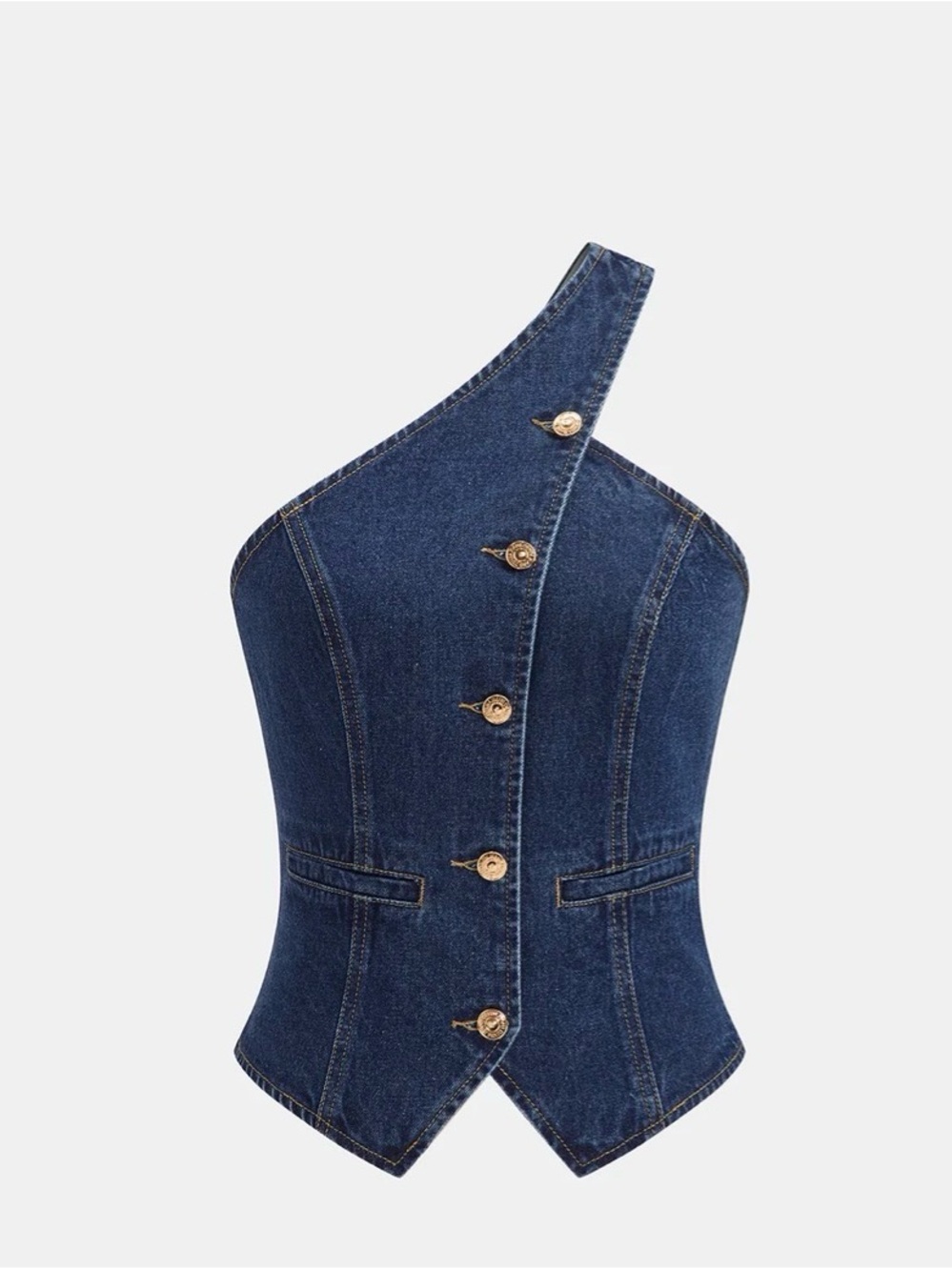 Commense One Shoulder Buttoned Denim Vest NWT
